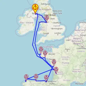 Uroki zachodniej Francji i Hiszpanii 14 nocy – Ambition 08.05 – 22.05 – mini mapa rejsu