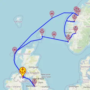 Norweskie Fiordy wiosną, 13 nocy – Ambition 25.04 – 08.05 – mapa rejsu