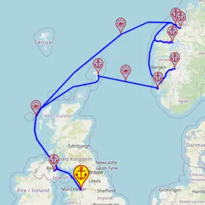 Norweskie Fiordy wiosną, 13 nocy – Ambition 26.04 – 09.05 – mini mapa rejsu