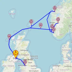 Norweskie Fiordy latem, 10 nocy – Ambition 14.06 – 24.06 – mini mapa rejsu