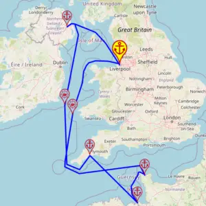 Malownicza Kornwalia i północna Francja, 7 nocy – Ambition 29.05 – 05.06 – mini mapa rejsu