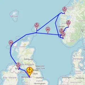 Norweskie Fiordy latem, 10 nocy – Ambition 15.06 – 25.06 – mini mapa rejsu